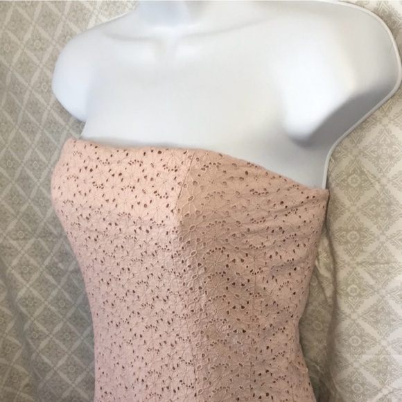 Soft Pink Lace Eyelet Strapless A Line Dress 100% Cotton Fully Lined Size 6 - Picture 3 of 14